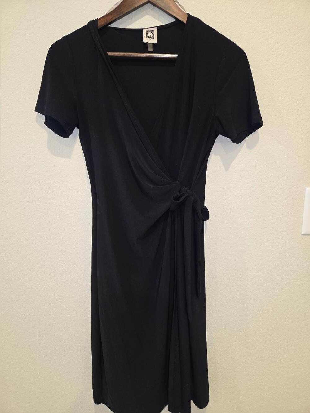 Anne Klein Black Wrap Dress with Side Tie